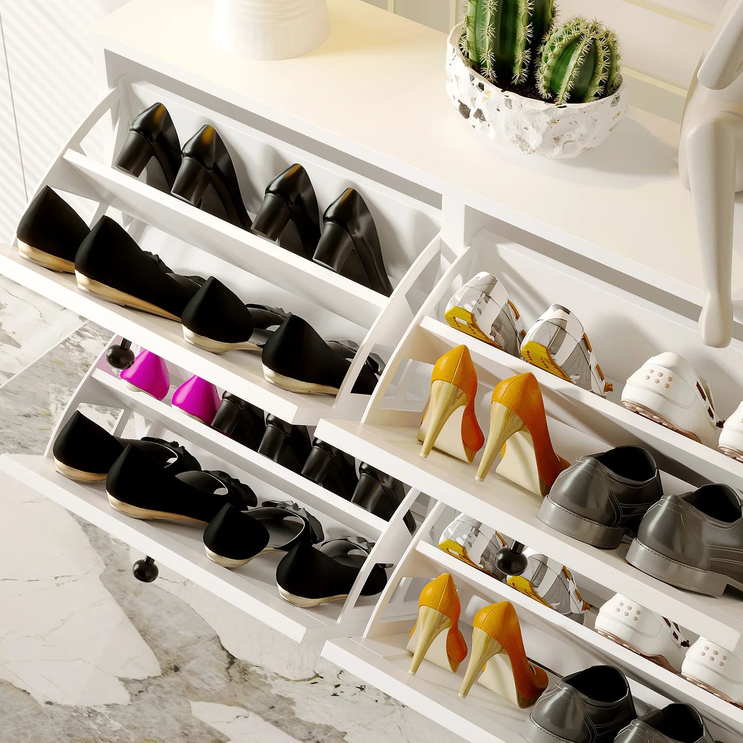 Freestanding Shoe Storage Cabinet with Adjustable Shelf & Anti-Tipping Device