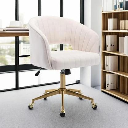 Velvet Swivel Office Chair with Gold Base