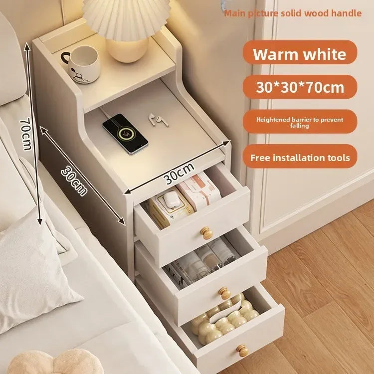 Bedside table extremely narrow, crevice shelf , low cabinet