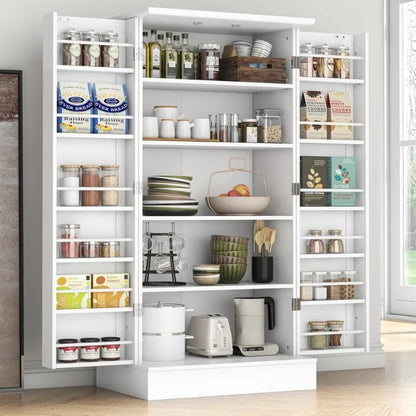 Freestanding Pantry Cabinet with Adjustable Shelves and Doors