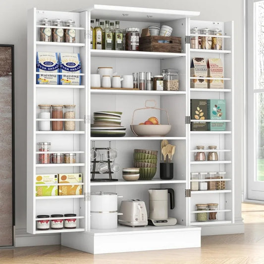 Freestanding Pantry Cabinet with Adjustable Shelves and Doors