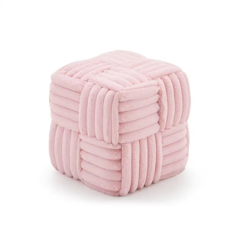 Pink Corduroy Square Ottoman