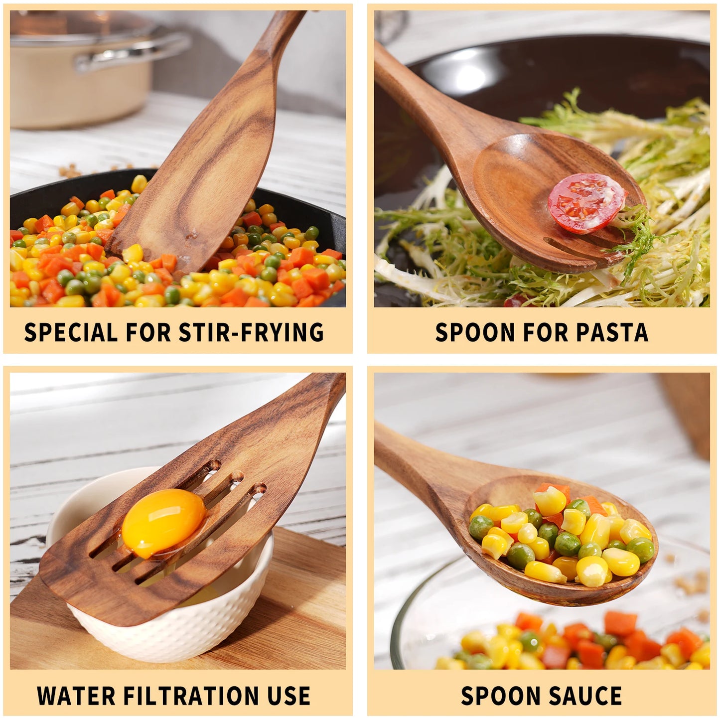 9 PCS Wooden Kitchen Utensils Set