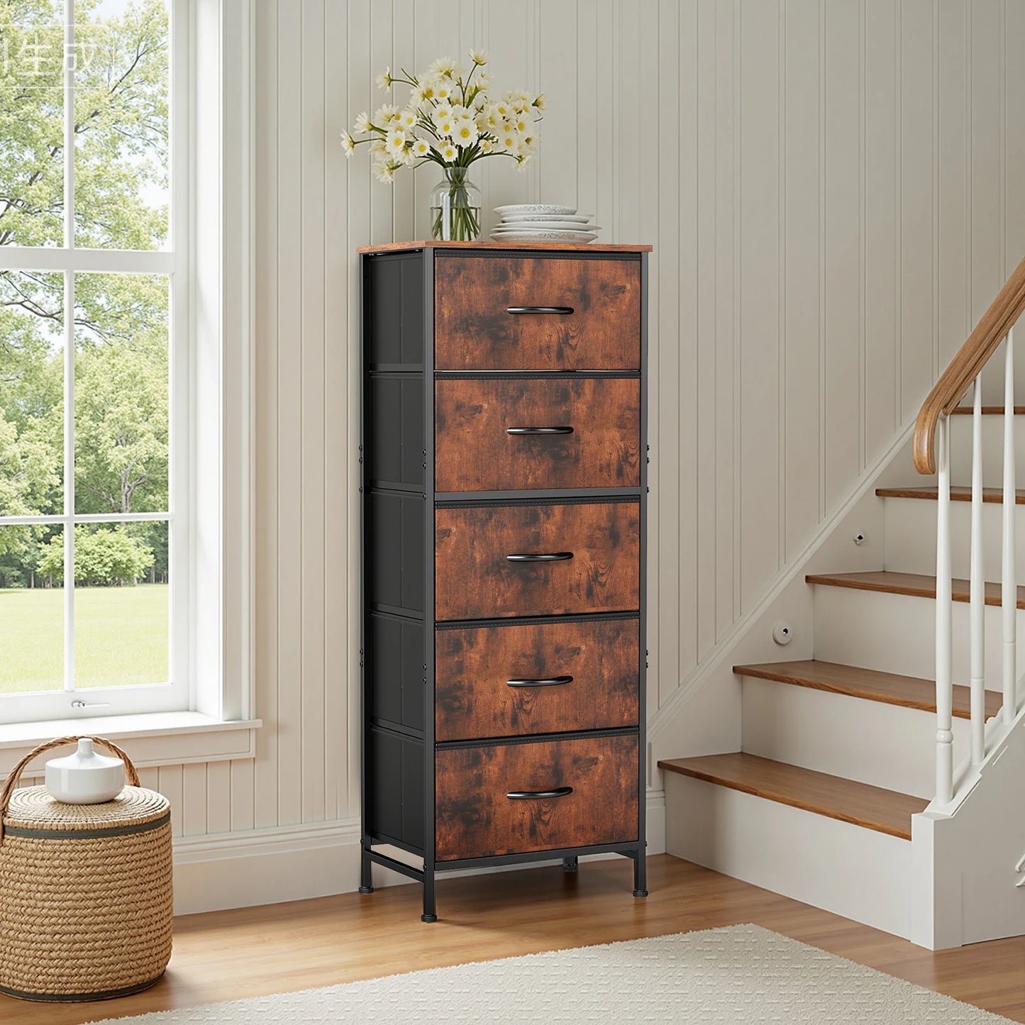 48IN Dresser For Bedroom With 5 Fabric Drawers Ne Steel Frame