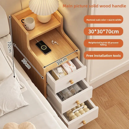 Bedside table extremely narrow, crevice shelf , low cabinet