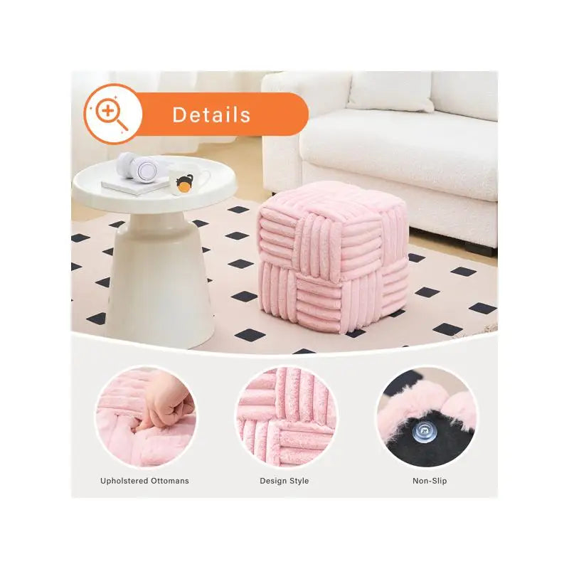 Pink Corduroy Square Ottoman