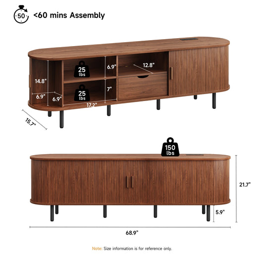 69 Inch TV Stand, TV Console for TVs up to 80",Entertainment Center w/ Storage & Drawer,