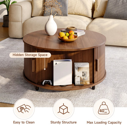 31.5" Modern Coffee Table with 360° Curved Sliding Door