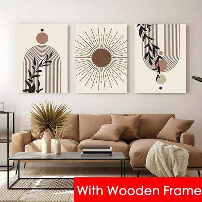 Framed Abstract Beige Bohemian Canvas Painting