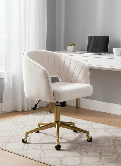 Velvet Swivel Office Chair with Gold Base