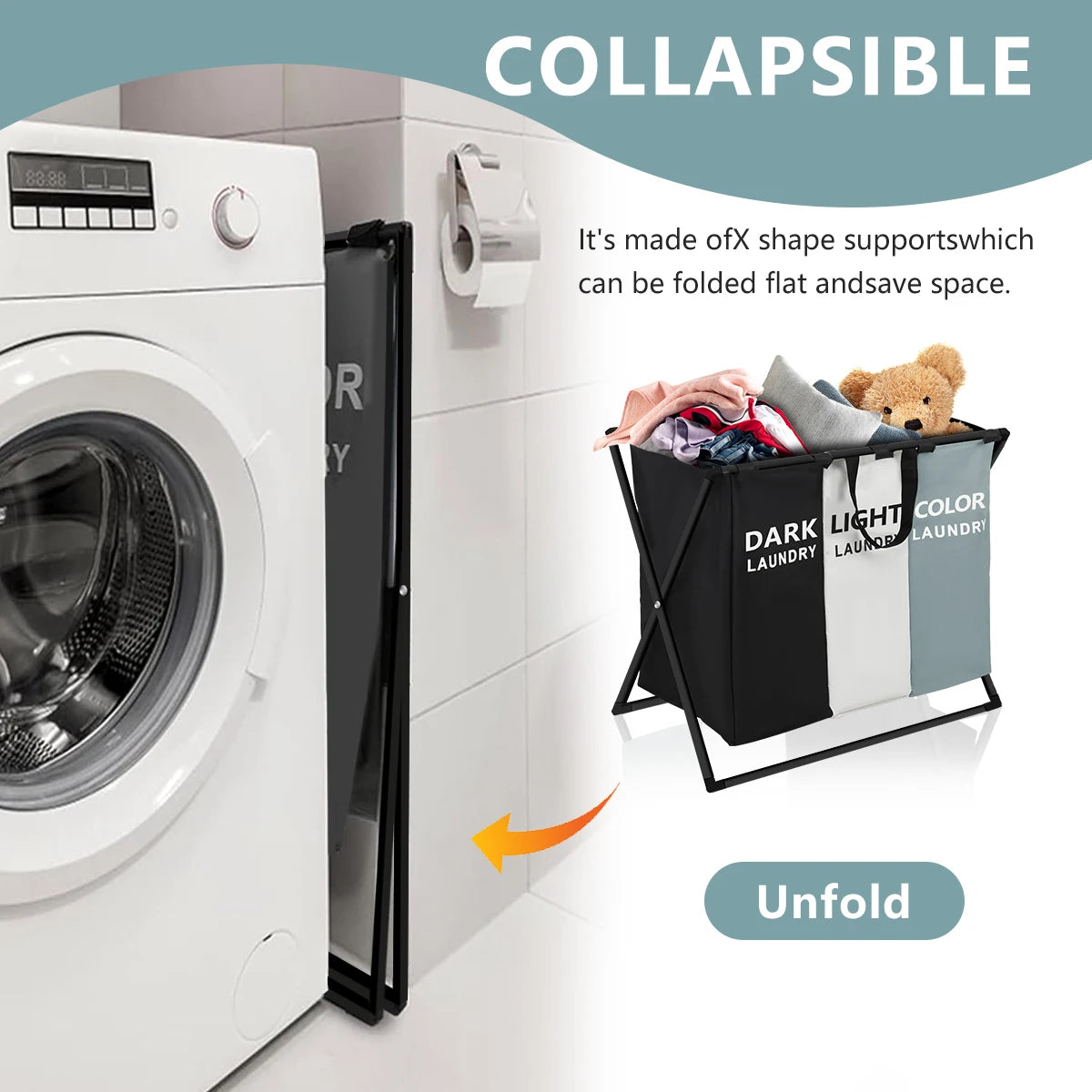 3 Section Divided Laundry Basket