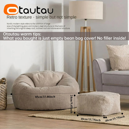OTAUTAU Corduroy Bean Bag Pouf Cover Without Filler Lazy Floor Beanbag Chair Sac Puff Ottoman Lounger Frameless Furniture DD025