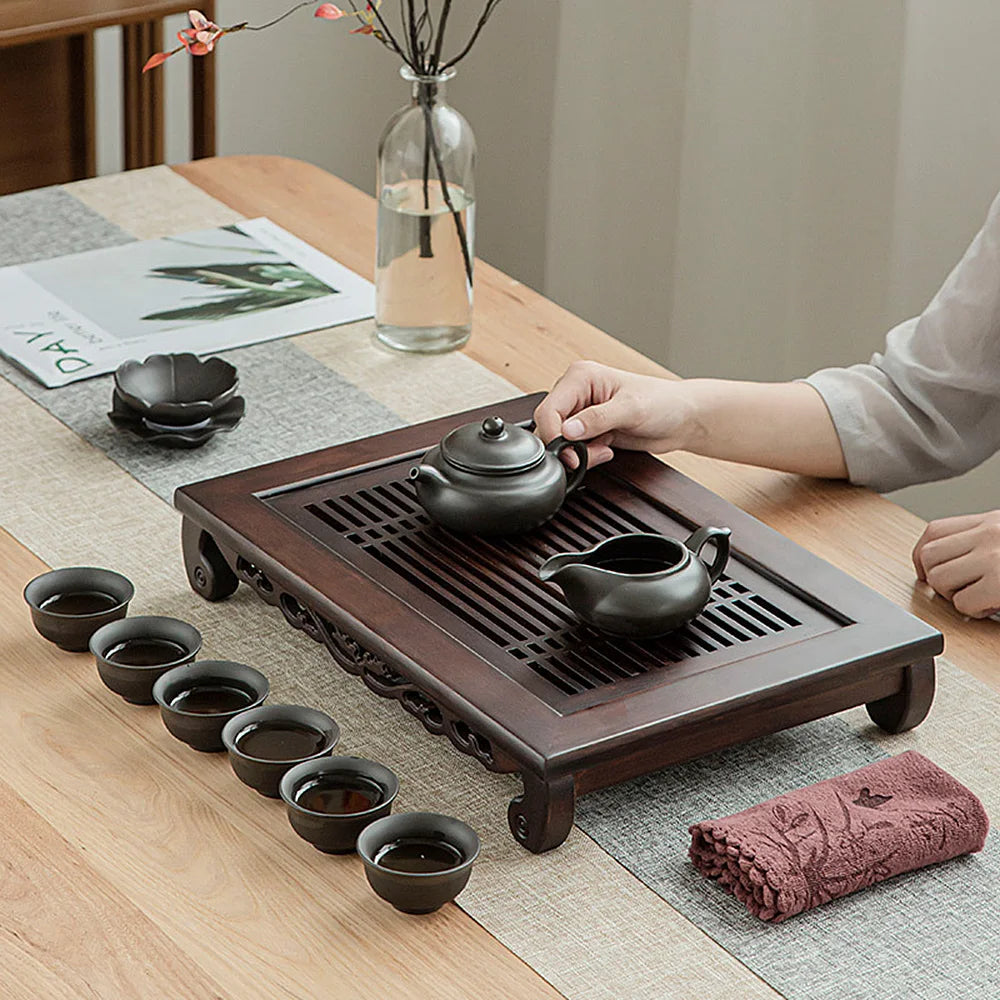 Bamboo Tea Serving Tray W/ Drawer
