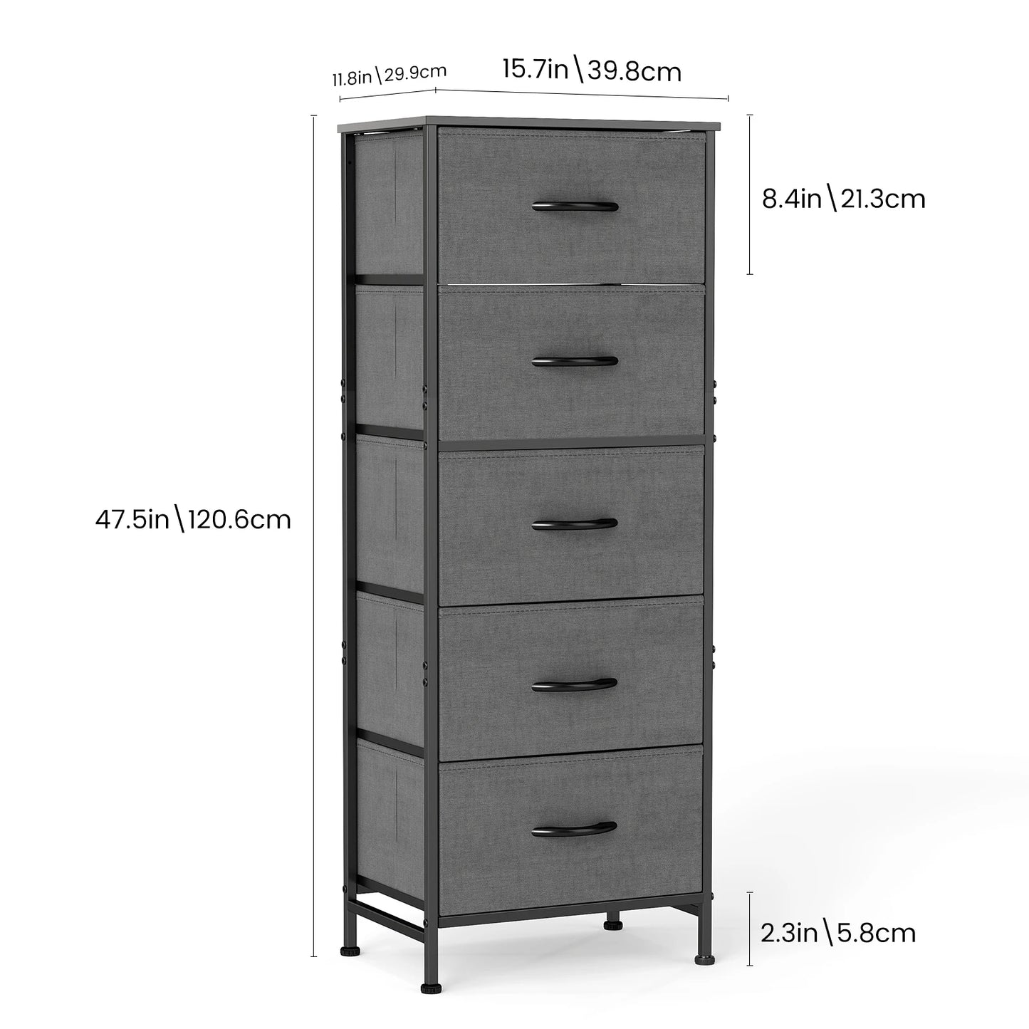 48IN Dresser For Bedroom With 5 Fabric Drawers Ne Steel Frame
