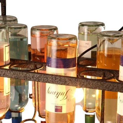 American Retro Industrial Rust Metal Colored Wine Bottle Glass Chandelier LED