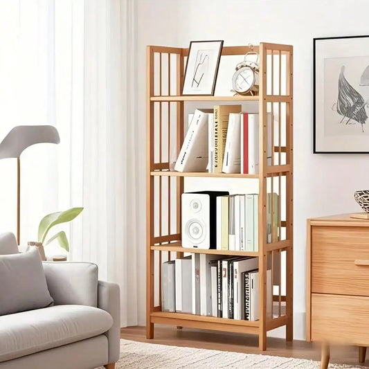 Narrow 4 Or 5 Tier Wooden Bookcase, Senmeo Bamboo Bookshelf With Adjustable Shelves,